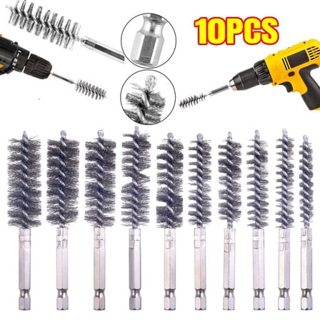 Wire Bore Brush Set, 10 Pcs Stainless Steel Drill Wire Bore Brush with 1/4 Hex Shank, (8-19mm) Sizes for Cleaning Cylinders Tubes