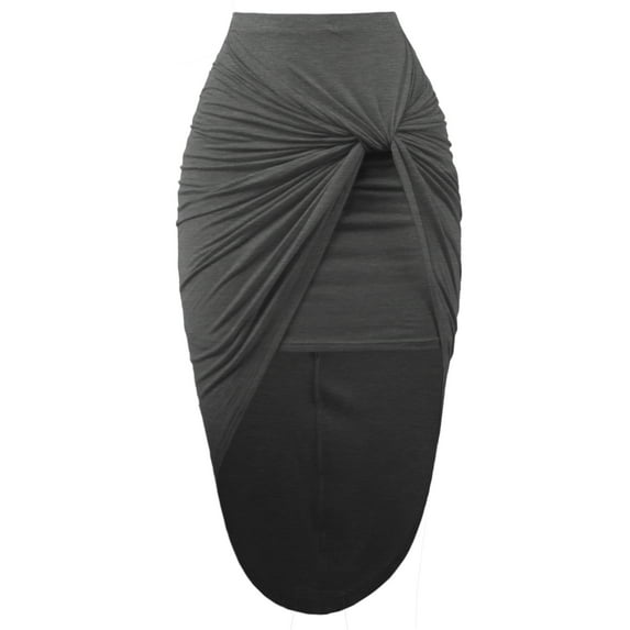A2Y Women's Sexy High Waist Draped Wrap Hi Low Pencil Skirt Charcoal S