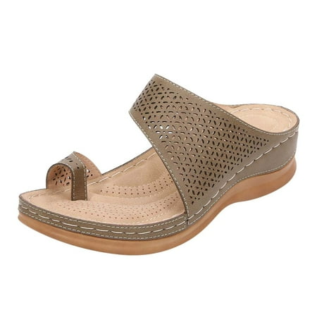 

iOPQO Women s slipper Women Wedges Beach Open Toe Roman Flip Flop Beaded Bohemian slippers Casual Shoe Summer Beach Clip Toe Casual Grey 38