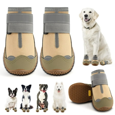 

JZXOIVA Dog Shoes for Large Dogs Boots Waterproof Dog Booties for Hardwood Floors Outdoor Paw Protector with Reflective Strips for Hot Pavement Winter Snow Hiking Booties 4PCS/Set
