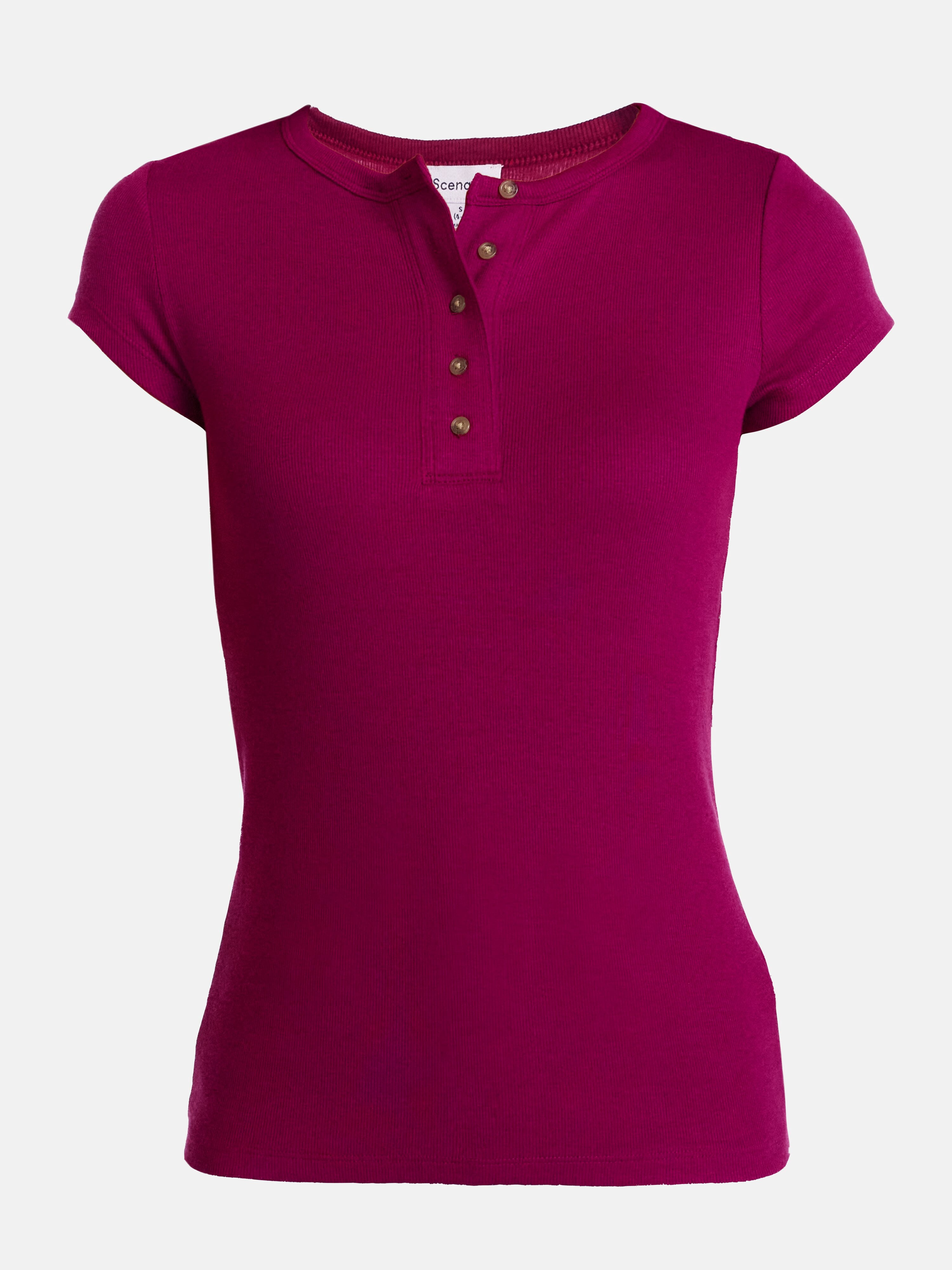Scenario Women's Rib Henley with Short Sleeves, Sizes XS-XXXL