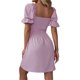 thumbnail image 5 of Txlixc Vestido de manga corta de mujer, cuello cuadrado, pliegue de pliegue Txlixc moda, 5 of 6