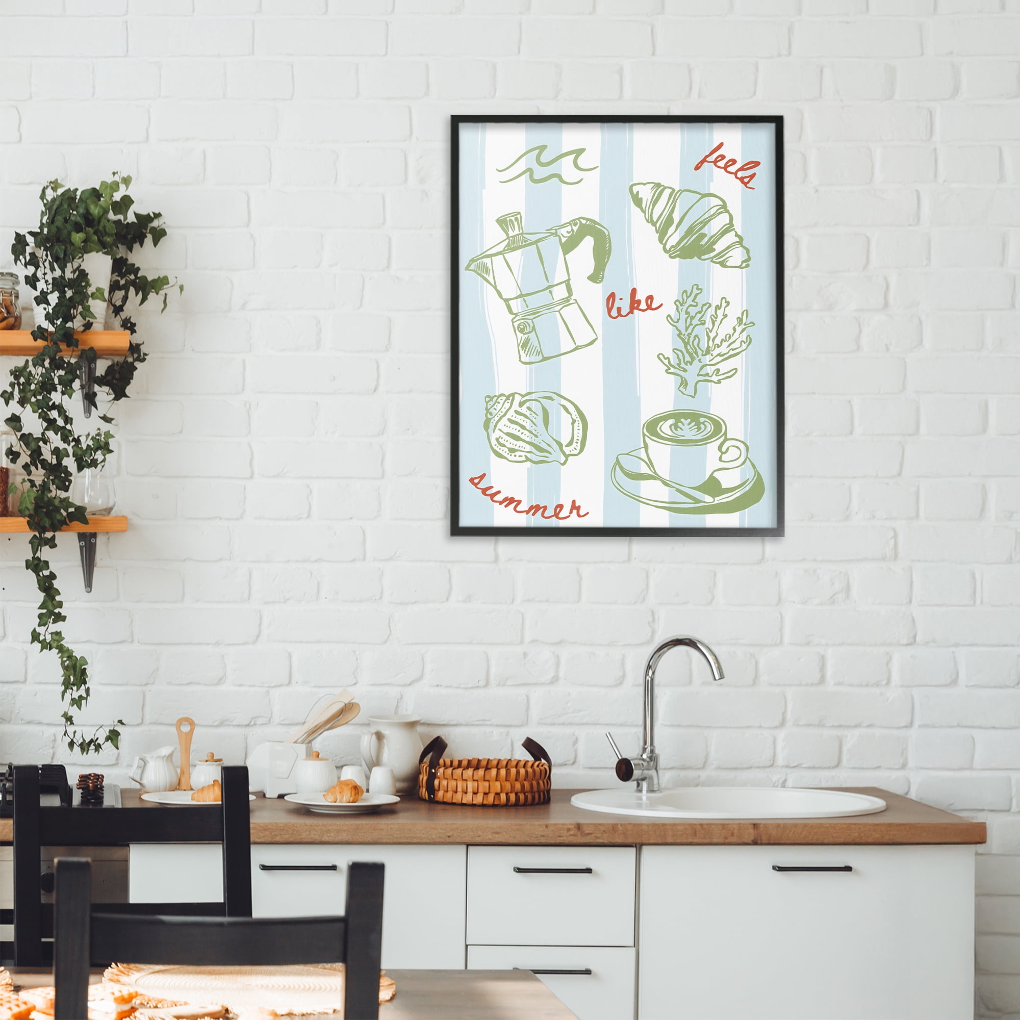 Stupell Industries Feels Like Summer on Stripes Black Framed Giclee Art, design by The Prints Vibe
