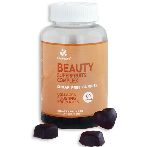 Lite Supply Women's Beauty Superfruits Complex and Multi Vitamin Gummies, 15 Essential Nutrients In One for Beauty Skin Hair Nails, Collagen Boosting Properties Niacinamide Vitamin E A C Zinc