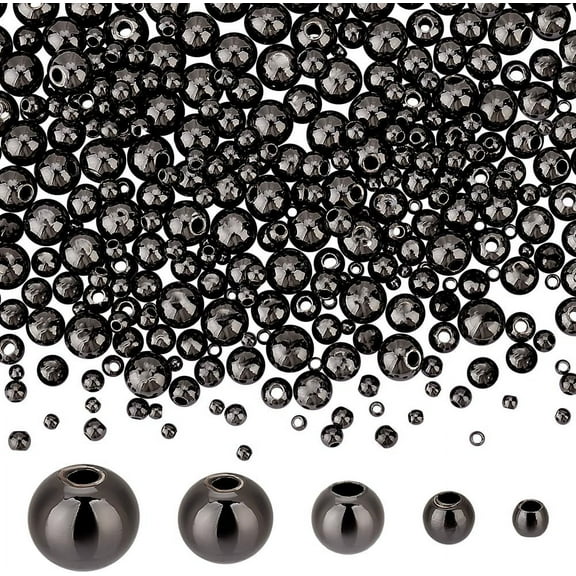 400pcs 5 Sizes Round Brass Spacer Beads - Long-Lasting Gunmetal Smooth Seamless Loose Ball Beads for Summer Jewelry Making 2/2.5/3/4/5mm