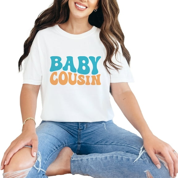 Baby Cousin, Title or Name for Younger Cousins, Groovy Retro Wavy Text, White Comfort Colors T-Shirt, Small