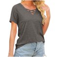 thumbnail image 3 of pimelu T-Shirts for Women Trendy Solid Color Cute Petal Sleeve Loose Womens Blouses and Tops Dressy Casual Summer V Neck Short Sleeve Tshirts Shirts Tunic for Women, 3 of 9