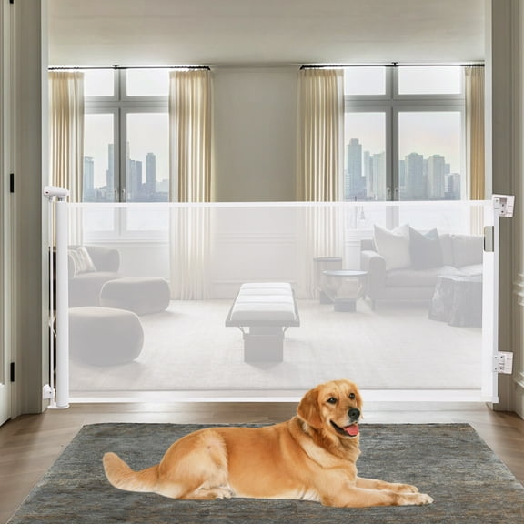 Retractable Gate Extra Tall Baby Gate White Freestanding Pet Gate 118*33.85in