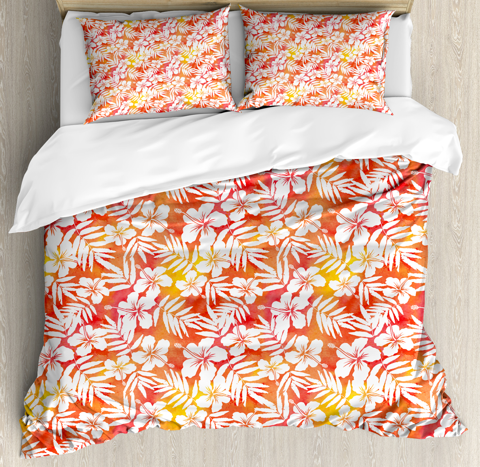 Orange Queen Size Duvet Cover Set Fantasy Watercolor Backdrop