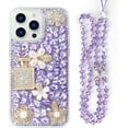 thumbnail image 2 of Compatible with iPhone 14 Pro Max Bling Case with Lanyard Strap Luxury 3D Diamond Crystal Rhinestone for Women Girls Glitter Sparkle Case Shiny Gemstone Perfume Bottle and Flower Design, Purple, 2 of 14