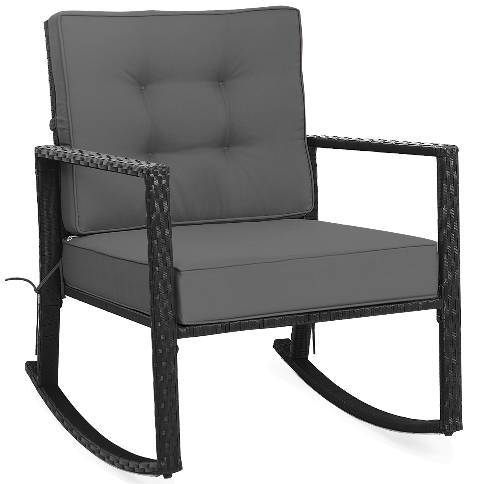 Patiojoy Outdoor Wicker Rocking Chair Glider Rattan Rocker Recliner with Grey Cushion - image 4 of 6