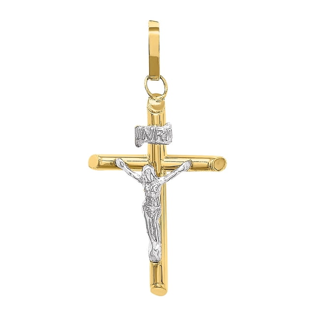 Dije Cruz Tubo Grueso Cristo Blanco Oro 10 K Joyería M De Leon Dije Cruz Tubo Grueso Cristo Blanco
