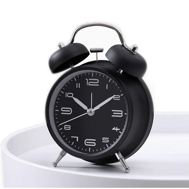 Reloj despertador con doble campana, tono mecánico extra fuerte, carcasa esmerilada, retroiluminación, reloj de escritorio sin ruido para oficina en casa (negro) ER