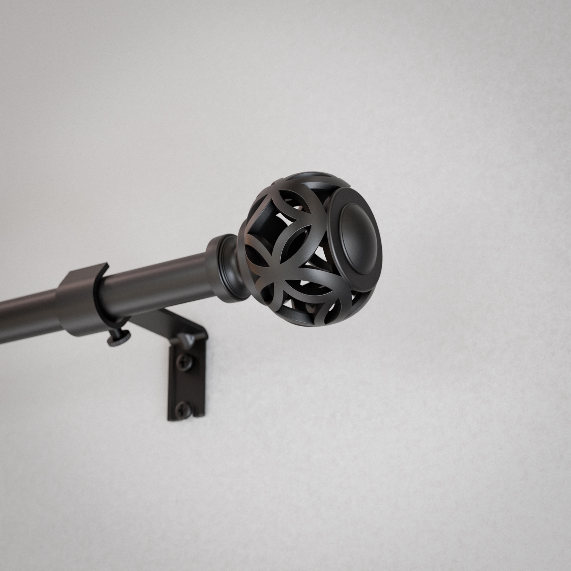 Mainstays 1/2" Black Filagree Knob Adjustable Curtain Rod Set, 48"-84"