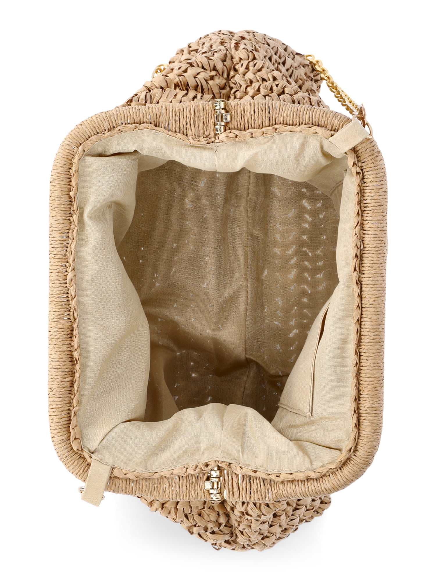 Time and Tru Women's Embellished Straw Frame Clutch Handbag, Natural