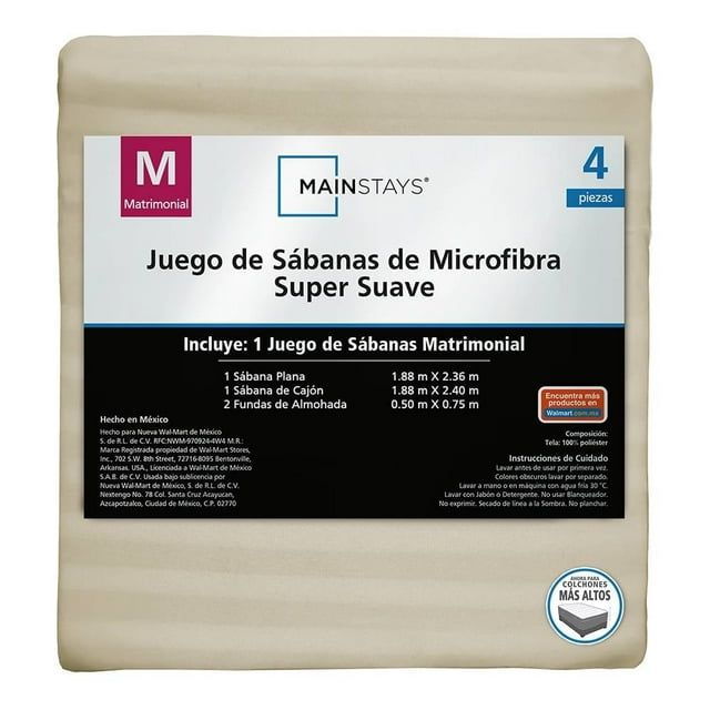 Juego De Sábanas Mainstays Matrimonial Liso Beige