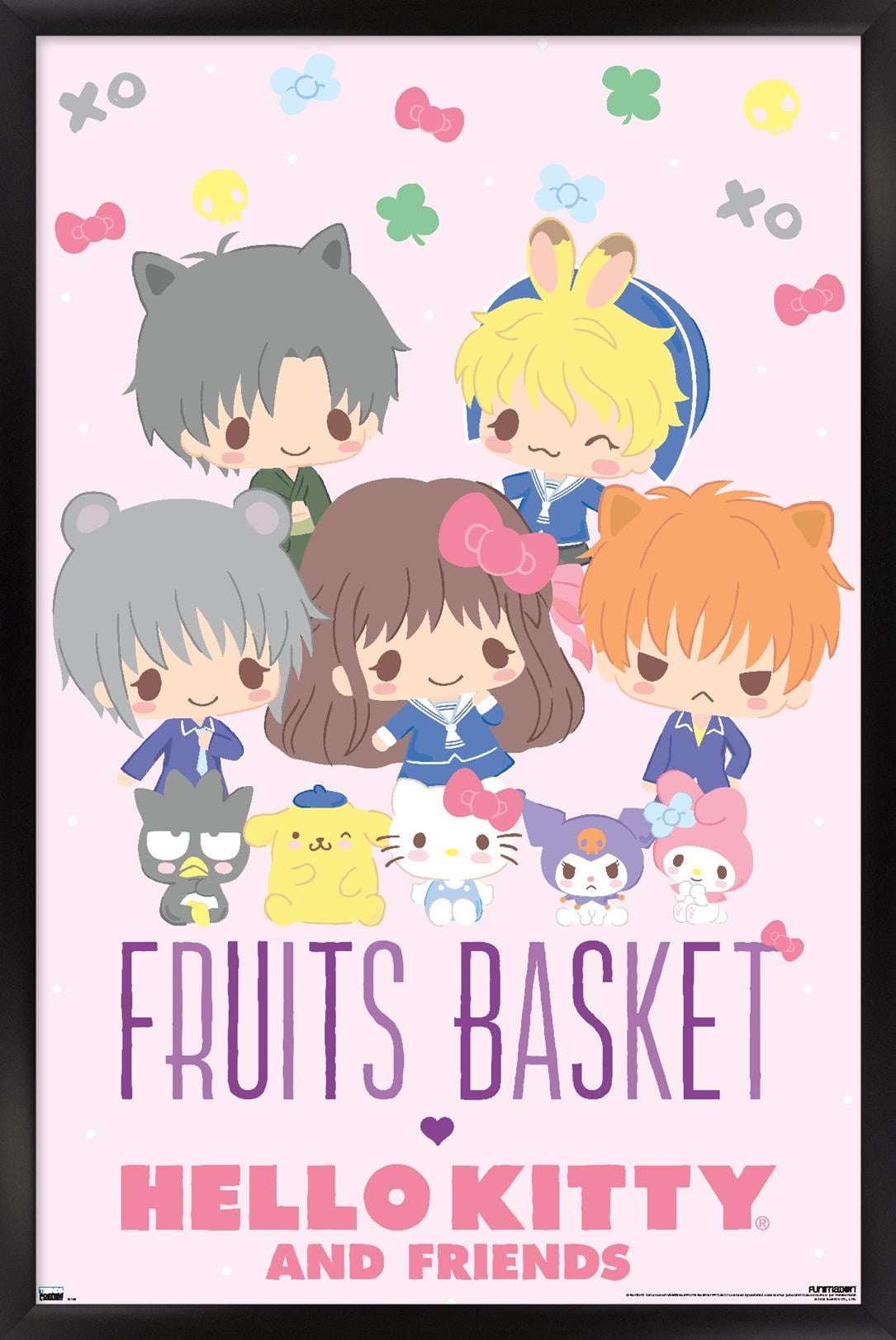 Fruits Basket x Hello Kitty and Friends Group Wall Poster, 14.725" x 22.375" Framed