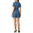 thumbnail image 3 of INSPIRE CHIC Women's Denim Jumpsuit V Neck Zip Up Short Sleeve Belted Jeans Romper, 3 of 5