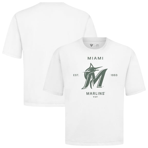 Men's Levelwear White Miami Marlins Crossway Oversized Luxe Signature Knit T-Shirt