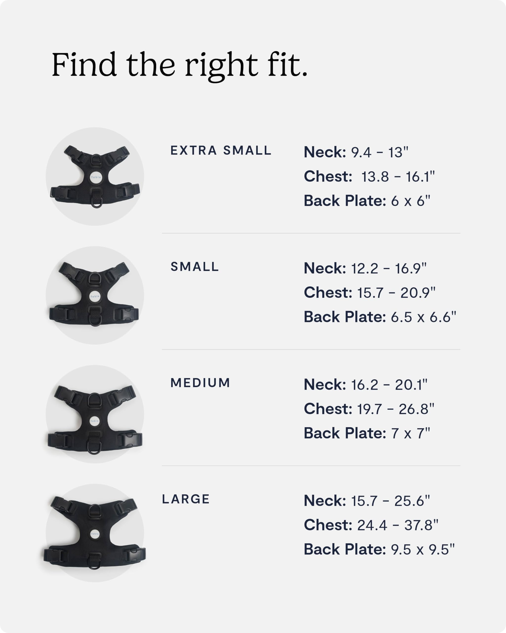 Fable Signature Harness for Dogs - Minimalist Extra Small Black Dog Harness with