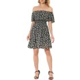 thumbnail image 2 of INSPIRE CHIC Vestido A-Line con estampado floral de hombros descubiertos negro S, 2 of 5