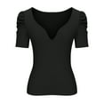 thumbnail image 5 of tarylea Going out Tops for Women Deep V Neck Short Sleeve Blouse Solid Color Slim Fitted Shirts Casual Summer Trendy Tops, 5 of 7