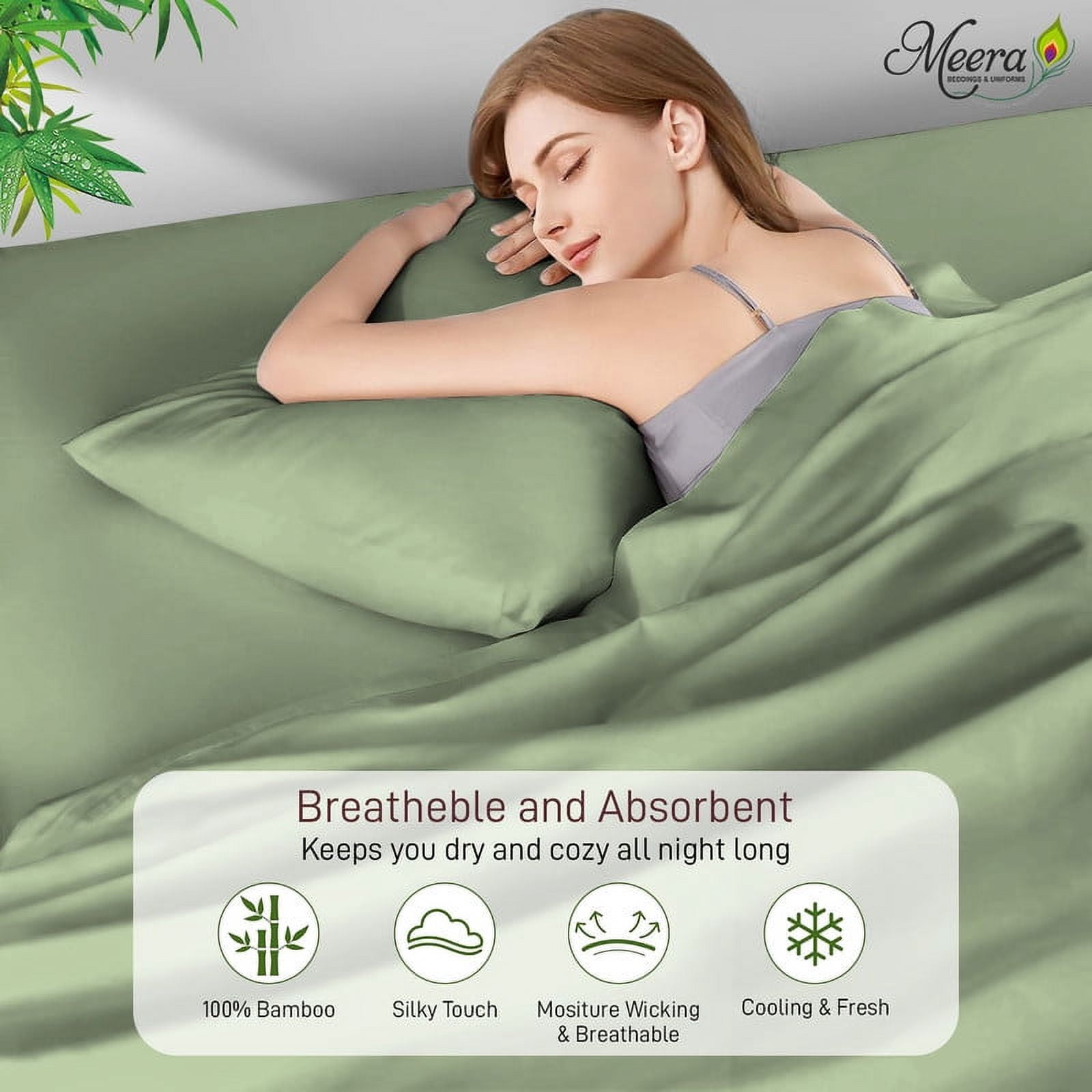 MEERA BEDDING & UNIFORMS Bamboo Bed Sheet with or without Fitted Sheet/ Moisture Wicking, Cooling, Breathable-Queen Size Bed Sheet