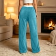 thumbnail image 6 of Tqcoqu Women's Contrast Waist Fuzzy Fleece Wide Leg Pants Drawstring Elastic Waist with Pockets Warm Casual Long Trousers, 6 of 7