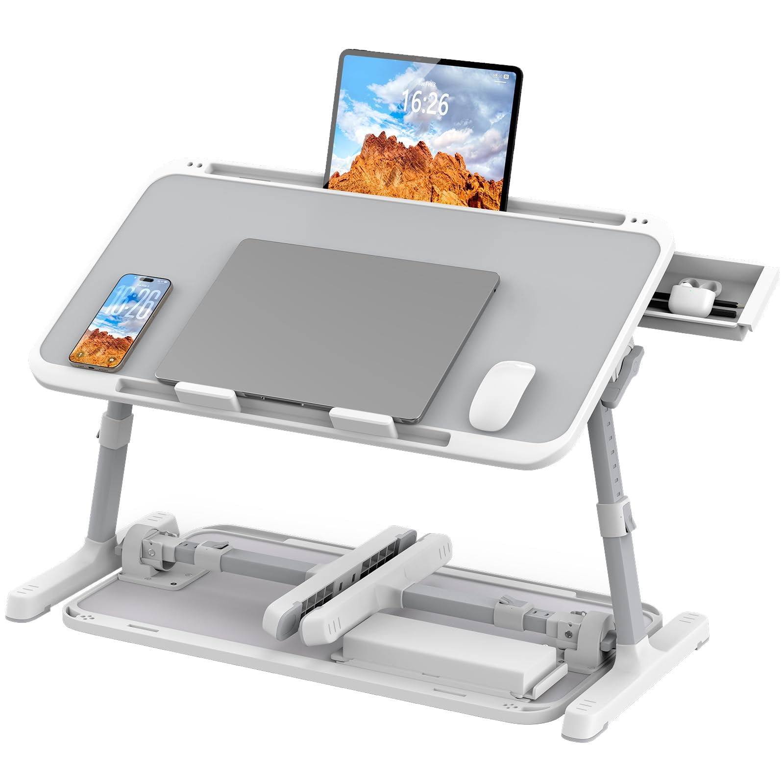 Laptop Bed Table  Height & Angle Adjustable Desk For With Materials Super Sturdy Foldable Tray Drawer Couch Floor (gray 22.04"*12.2")