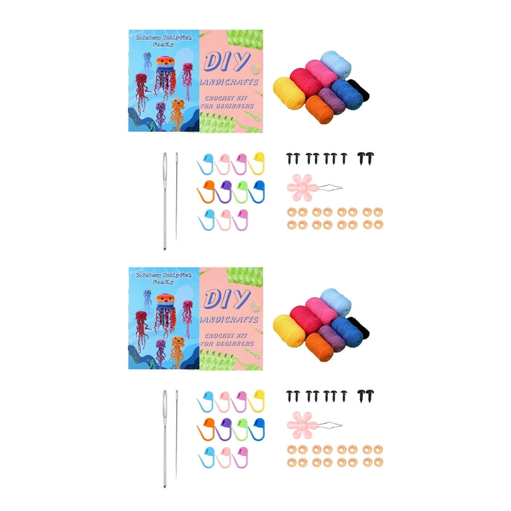 DIY Crochet Starter, DIY Jellyfish Crochet Kits Including Crochet Hook, Yarns, Needle, Plastic Eyes, Needle Threader