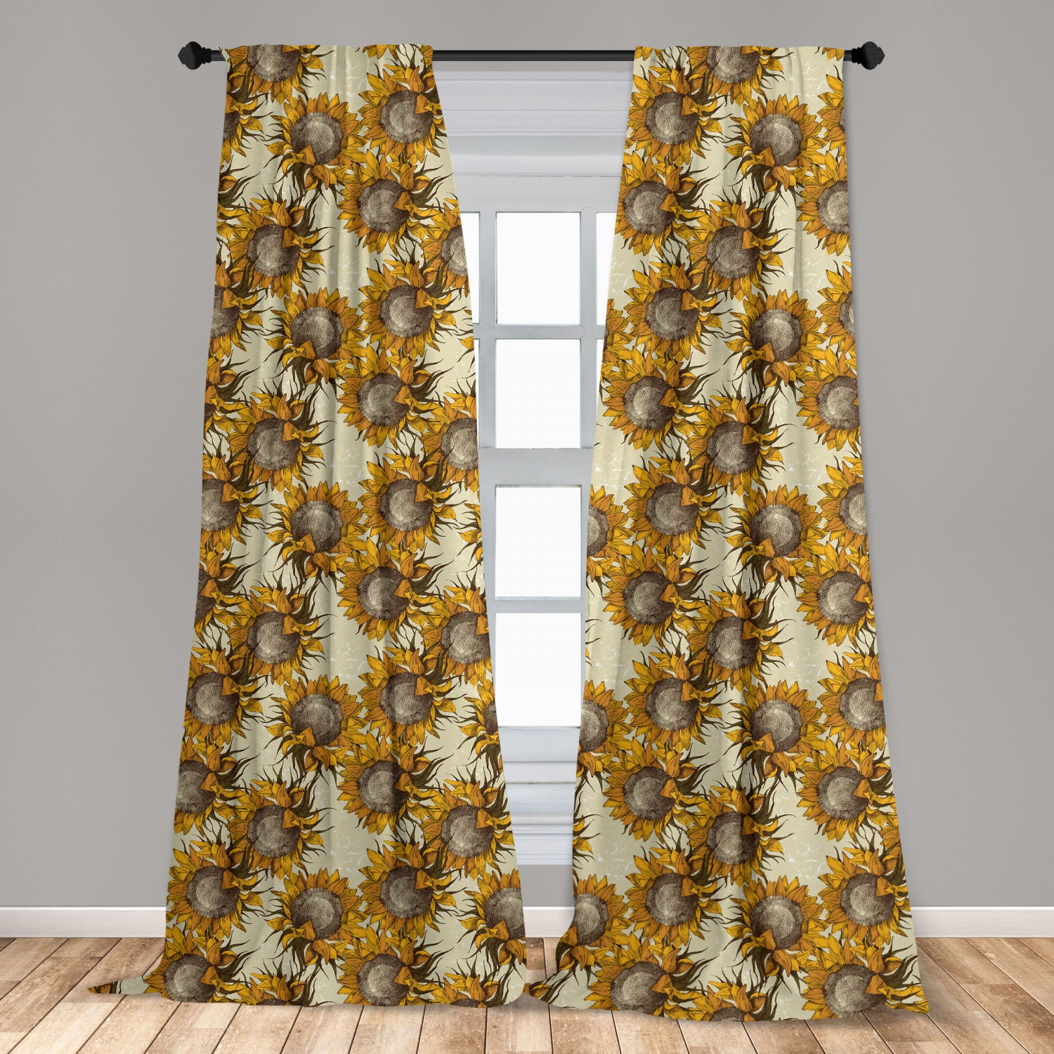 Rose Sunflower Floral Theme Window Drapes Kitchen Curtains 2 Panels 55"x39" New 