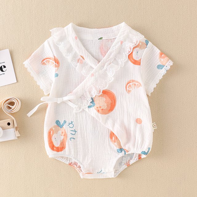 Mameluco De Encaje Con Estampado Naranja Para Bebés , Verano , Nuevo Patrón , Niña , Bebé , Manga Corta , Enredadera De Moda Para Ropa Para Niños (3-18 Meses)