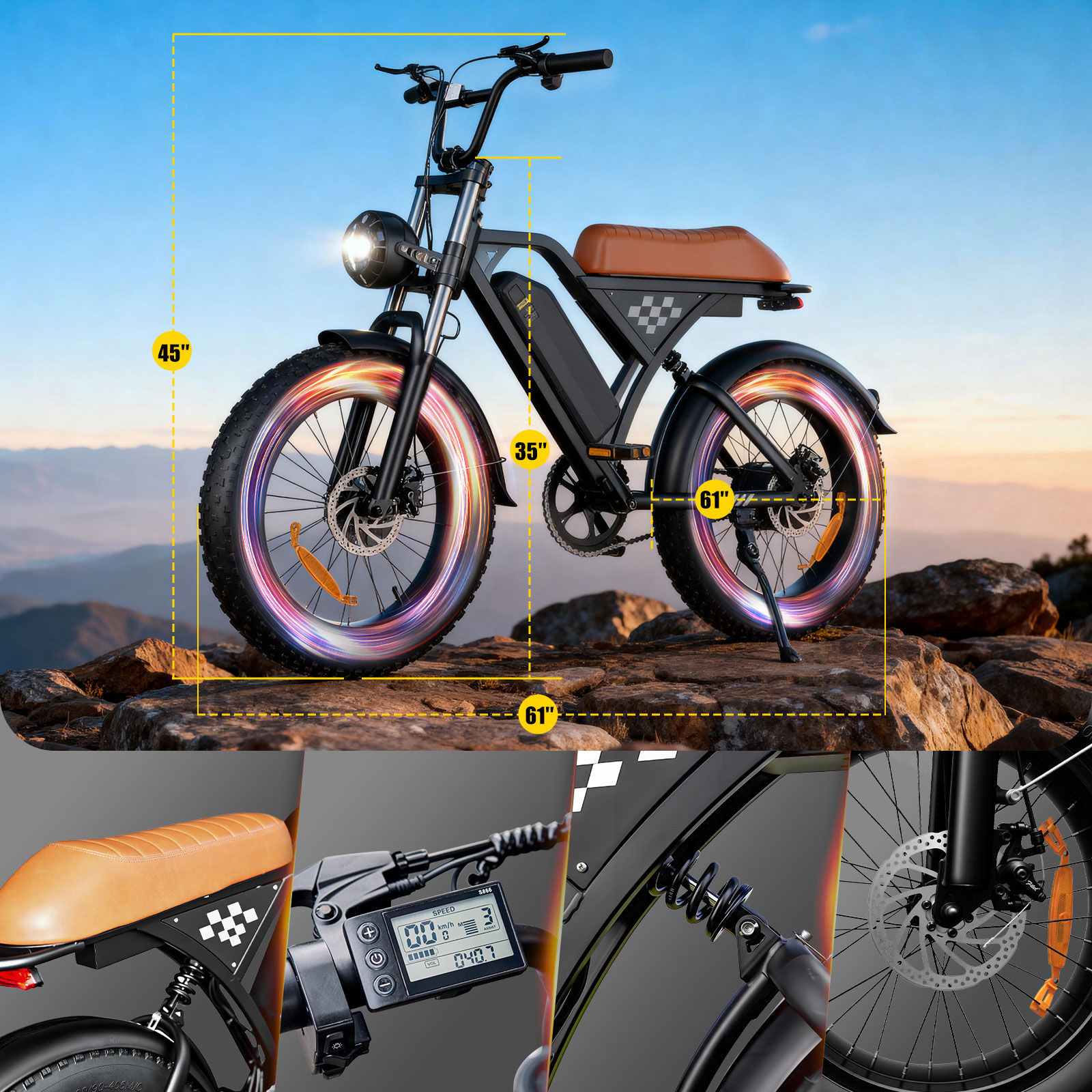 1000W Peak Electric Bike,20*4" Fat Tire Electric Dirt Bicycle,Ebike for Adults with 65+Miles Full Suspension