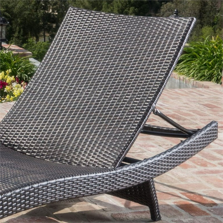 Noble House Salem Outdoor Wicker Chaise Lounge in Brown and Green
