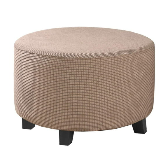 Stretch Ottoman Cover, Ottoman Slipcover Round Ottoman Storage Cover Folding Stool Covers Furniture Protector Covers for Footrest Ottoman Fit Dia 24" - 29" (Khaki, Large Size)