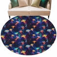 thumbnail image 2 of Dream Jellyfish Round Living Room Rugs 6 ft, Colorful Starry Sky Deep Sea Ocean Washable Area Rug with Non-Slip Sturdy Edge Binding Round Carpet for Kitchen Office Bedroom, 2 of 9