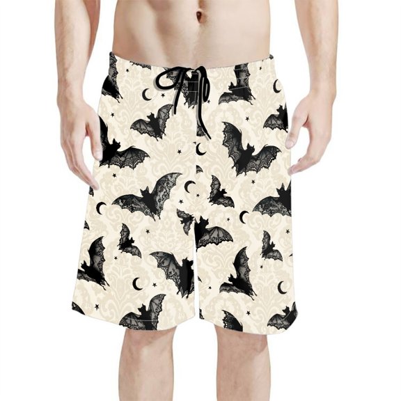 Binienty Quick Dry Men's Swim Trunks, Gothic Bat Print Men's Board Shorts Breathable Men's Beach Shorts, Elastic Waist Personalized