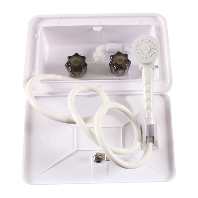 Riwesomey Kit de caja de ducha Exterior para caravana con grifo de manguera, unidad de cabezal de ducha bloqueable para caravana, remolque para acampar al Accesorios para vehículos recreativos Blanco