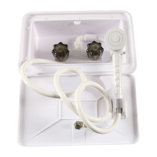 Kit de caja de ducha exterior RV con manguera del grifo de la manguera Transporte de cabecera con cabezal de ducha exterior para la limpieza al aire libre para el baño Limpieza de plástico blanco Vogacara VI002240-01B