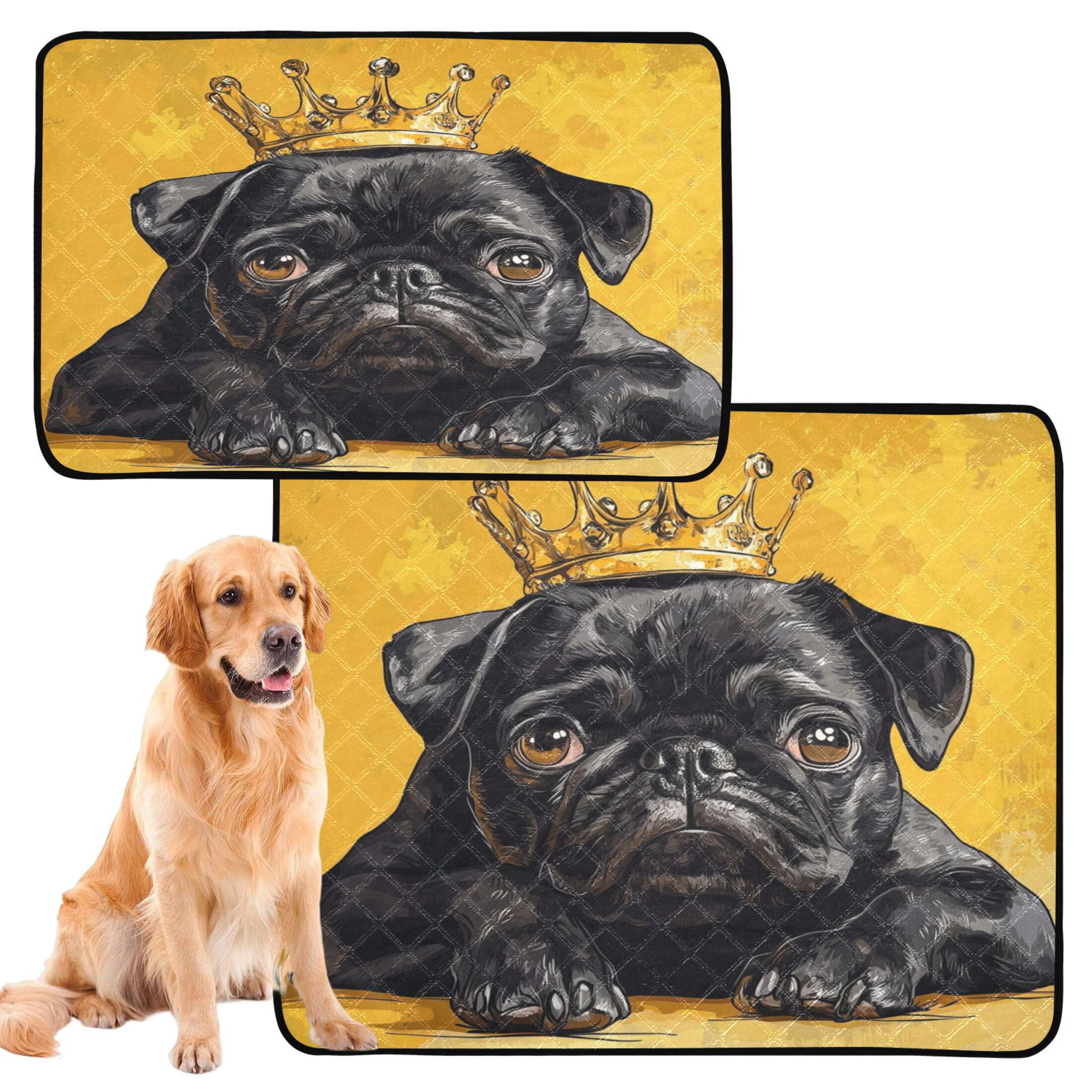 Qxltty Crown Black Pug Dog Cat litter Pads Pet Set of 3 Diaper Mats Center Anti-leakage Layer Absorbent Soft and Comfortable