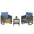thumbnail image 2 of ModFusion 3-Piece Outdoor Wicker Rocking Chair Set with Cushions & Table, 400lbs, Blue, 2 of 10