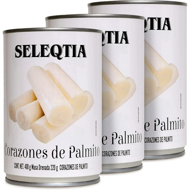 SELEQTIA PACK 3 Latas de Palmito Entero de 400 gr Total 1,200 gr Listo para Consumir en Ensaladas y Canapés Seleqtia PACK