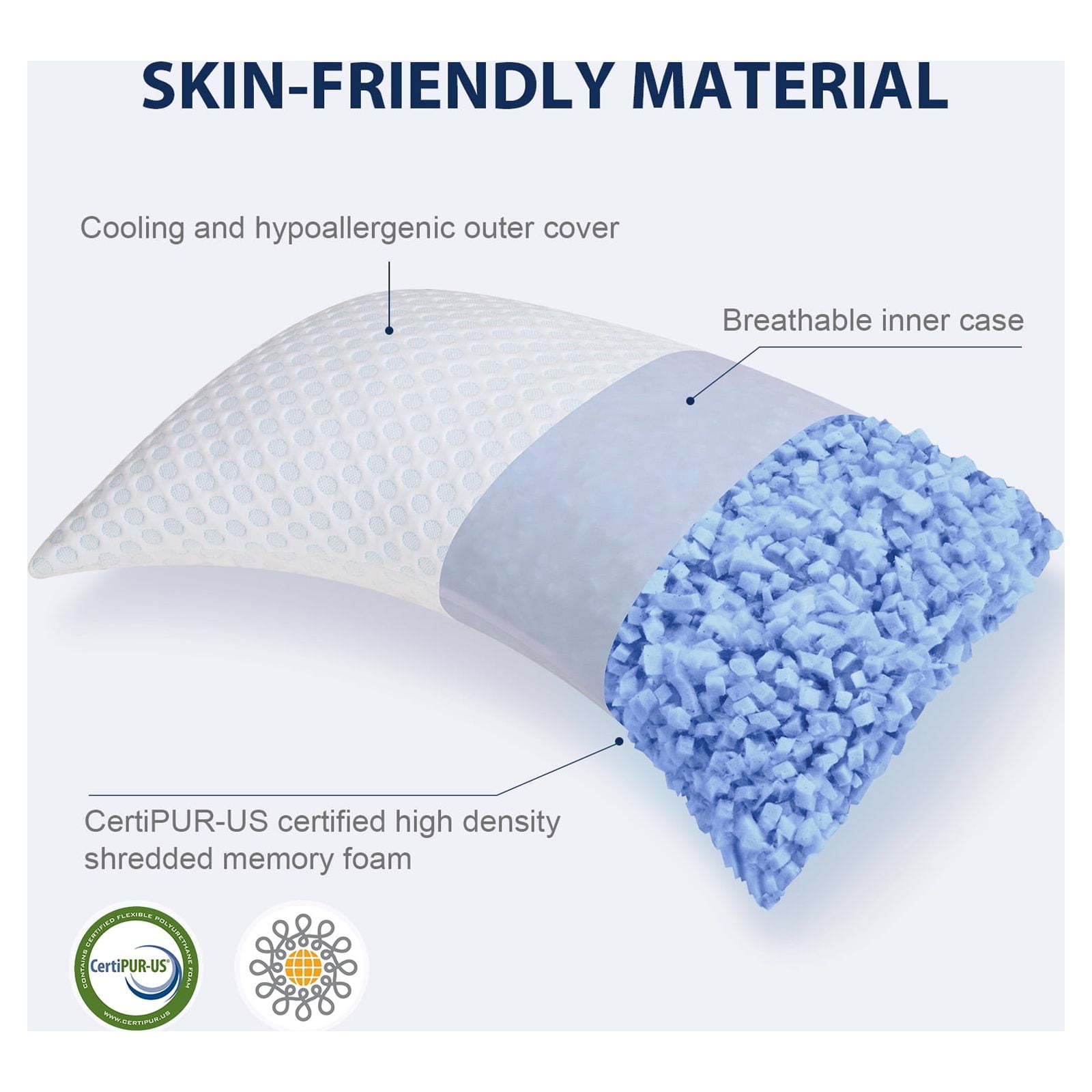 SORMAG Cooling Shredded Memory Foam Bed Pillows Adjustable Firm Support Pillow for Side and Back Sleepers Curved Pillows Set of 1 Queen Size 20" x 30"