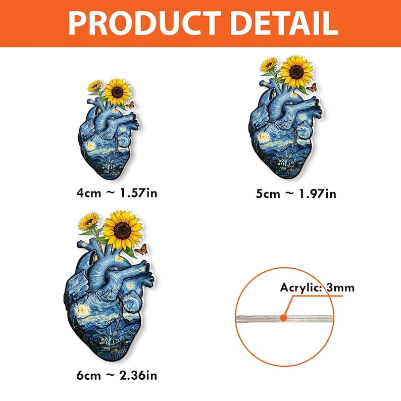 TiniDecor Sunflower Heart Badge Reel, Retractable ID Holder, Artistic Anatomy Design, Nurse Gift