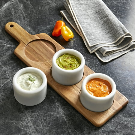 Better Homes and Gardens Acacia Dip Paddle with Marble Bowls