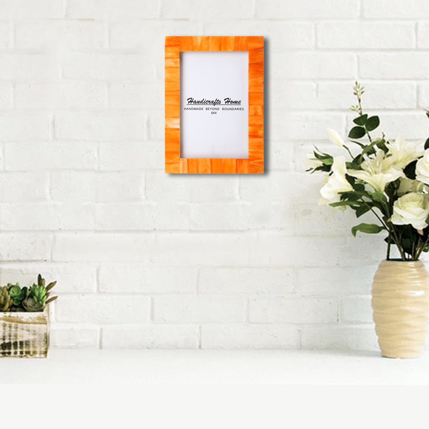 Handicrafts Home 4x6 Bone Classic Bone Inlay Orange Picture Frames