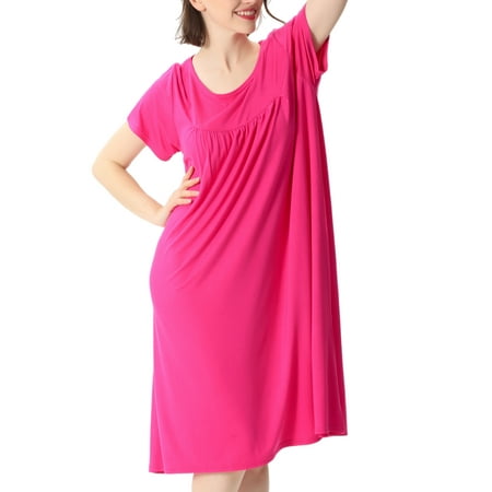 

Niuer Women Plus Size Sleepwear Casual Loose Nightgown Summer Nightshirts Crew Neck Nightdresses Loungewear Rose Red 7XL