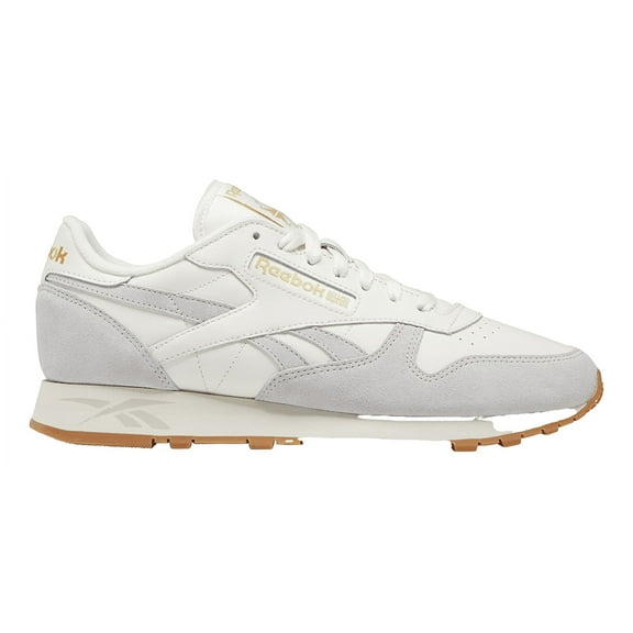 Mens Reebok CLASSIC LEATHER Shoe Size: 11.5 White - Grey - Gold Fashion Sneakers