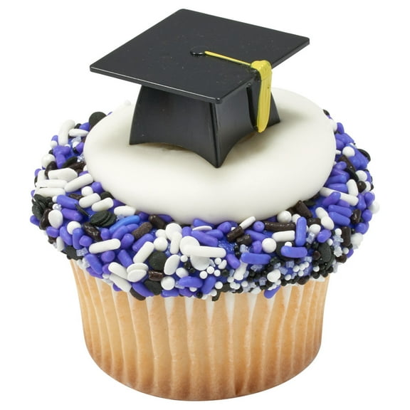 Graduation 3D Grad Hat Cake Topper Decor (12/PKG) | Food-Safe Plastic Pics for Cakes & Cupcakes