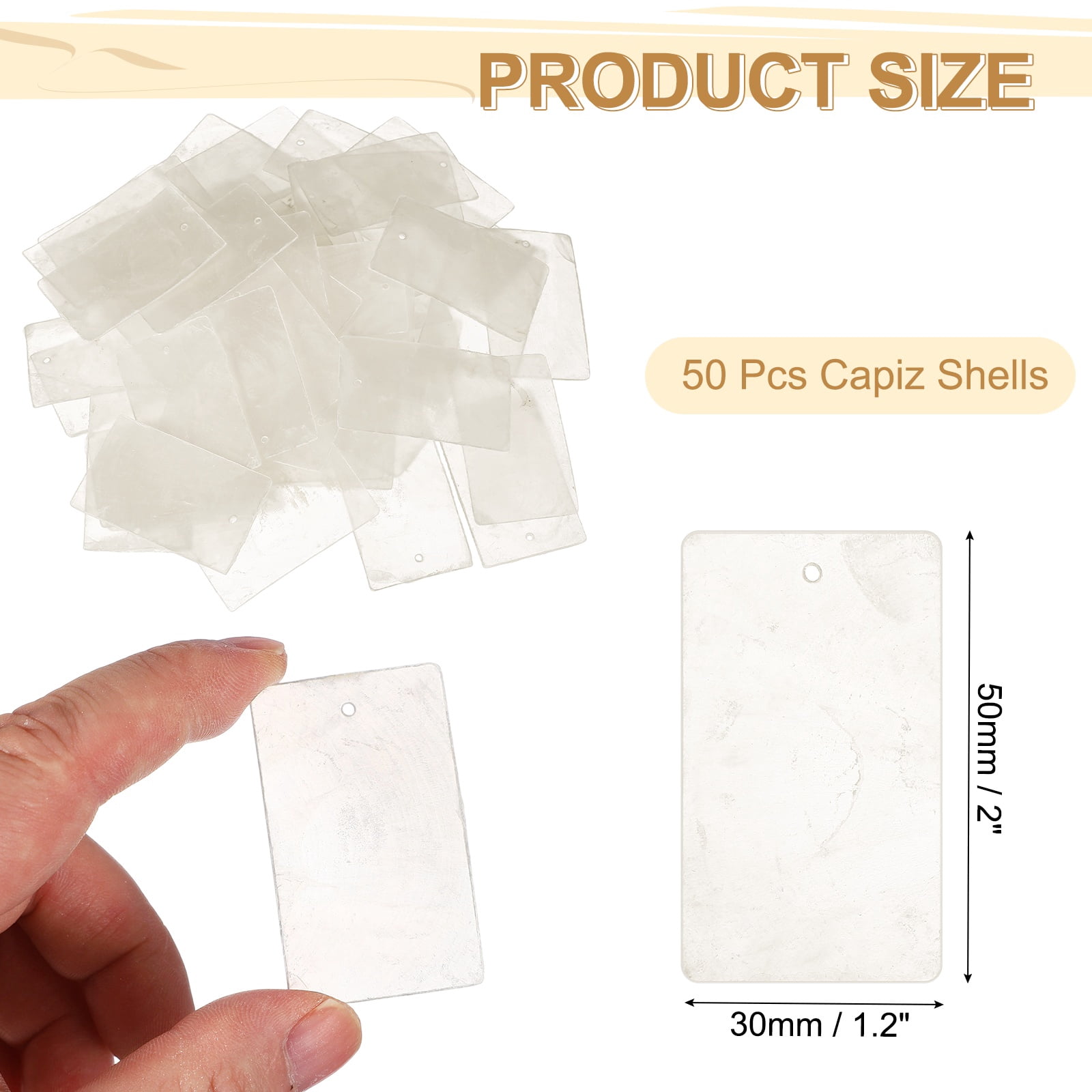 Uxcell 50 Pcs Capiz Shells, 30 mm x 50 mm Natural White Square Mica Sheets Single Hole for DIY Craft Making Wind Chimes Home Decoration Wedding Decorations